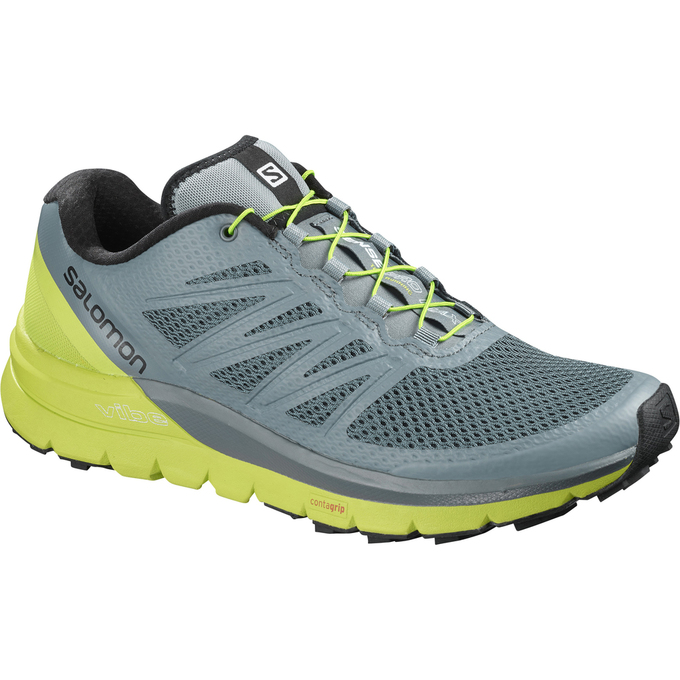 Salomon Israel SENSE PRO MAX - Mens Trail Running Shoes - Blue/Green (AFWU-64157)